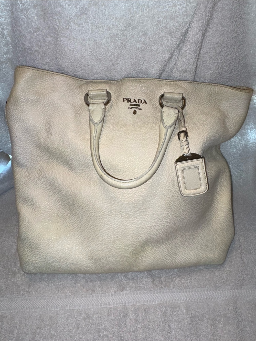 Prada Cream Leather Tote Bag Authentic - Picture 1 of 9